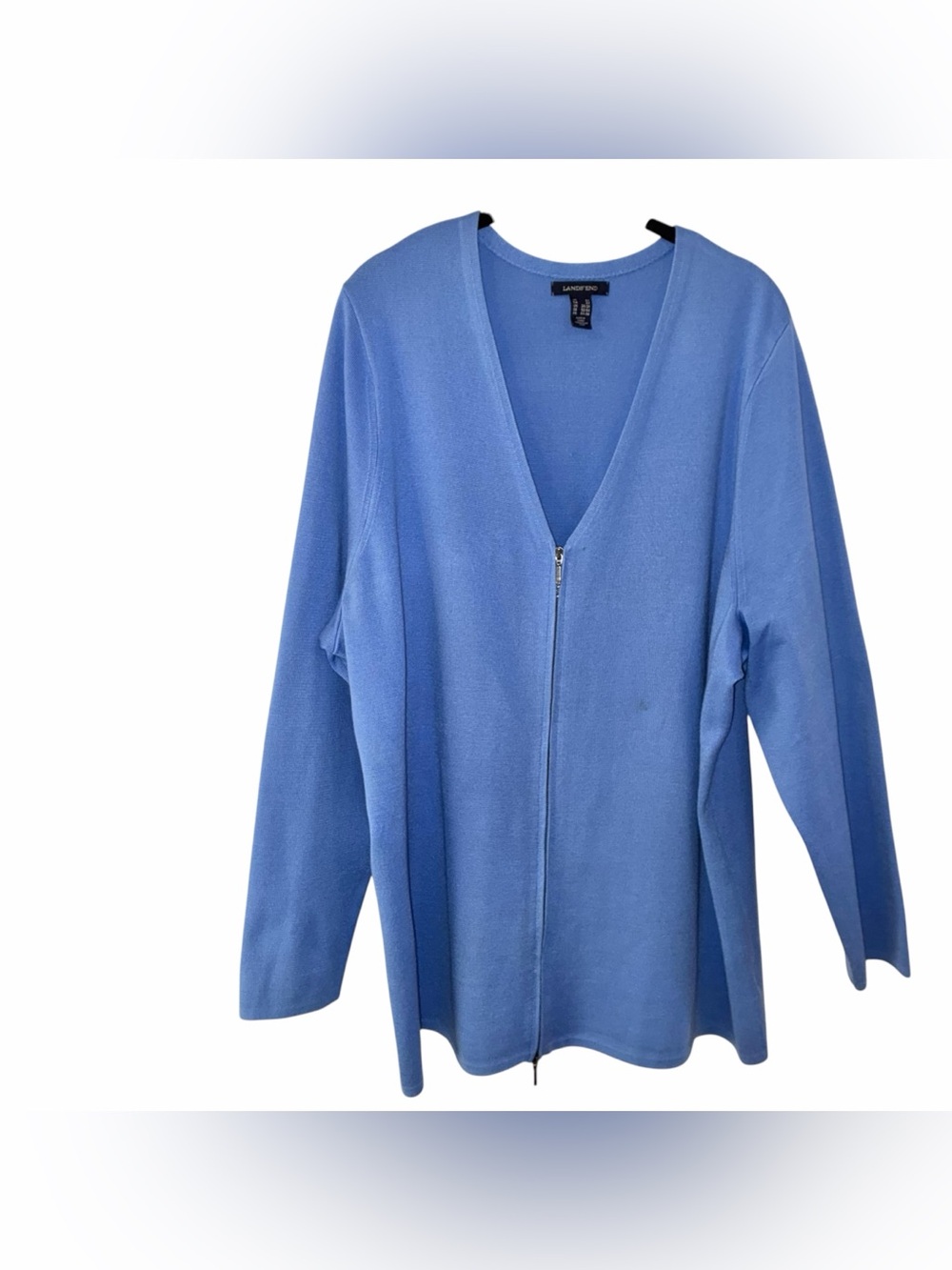 Lands' End Women’s Blue Knit Cardigan Sweater 2X V-Neck Full Zip Long Sleeve